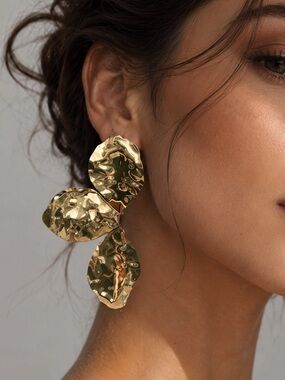 Hammered Gold Statement Earrings | Sculptural Abstract Design